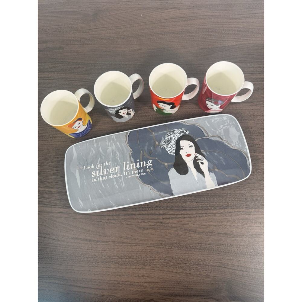 Mary Kay Ash Mug‎ & Tray set Silver Lining Collection inspirational coffee cups